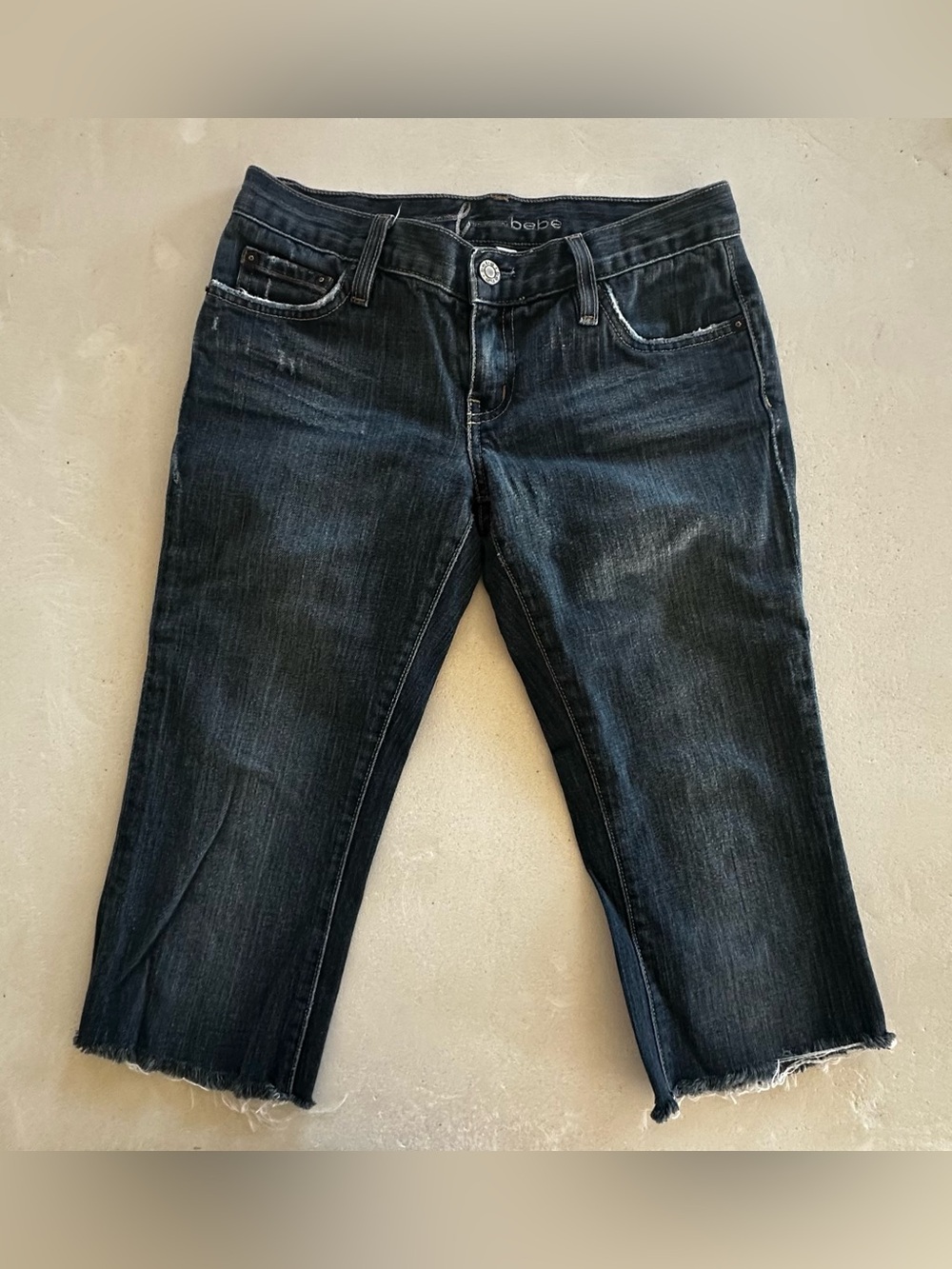 Authentic bebe Low-Rise Blue Cropped Raw-Hem Jeans